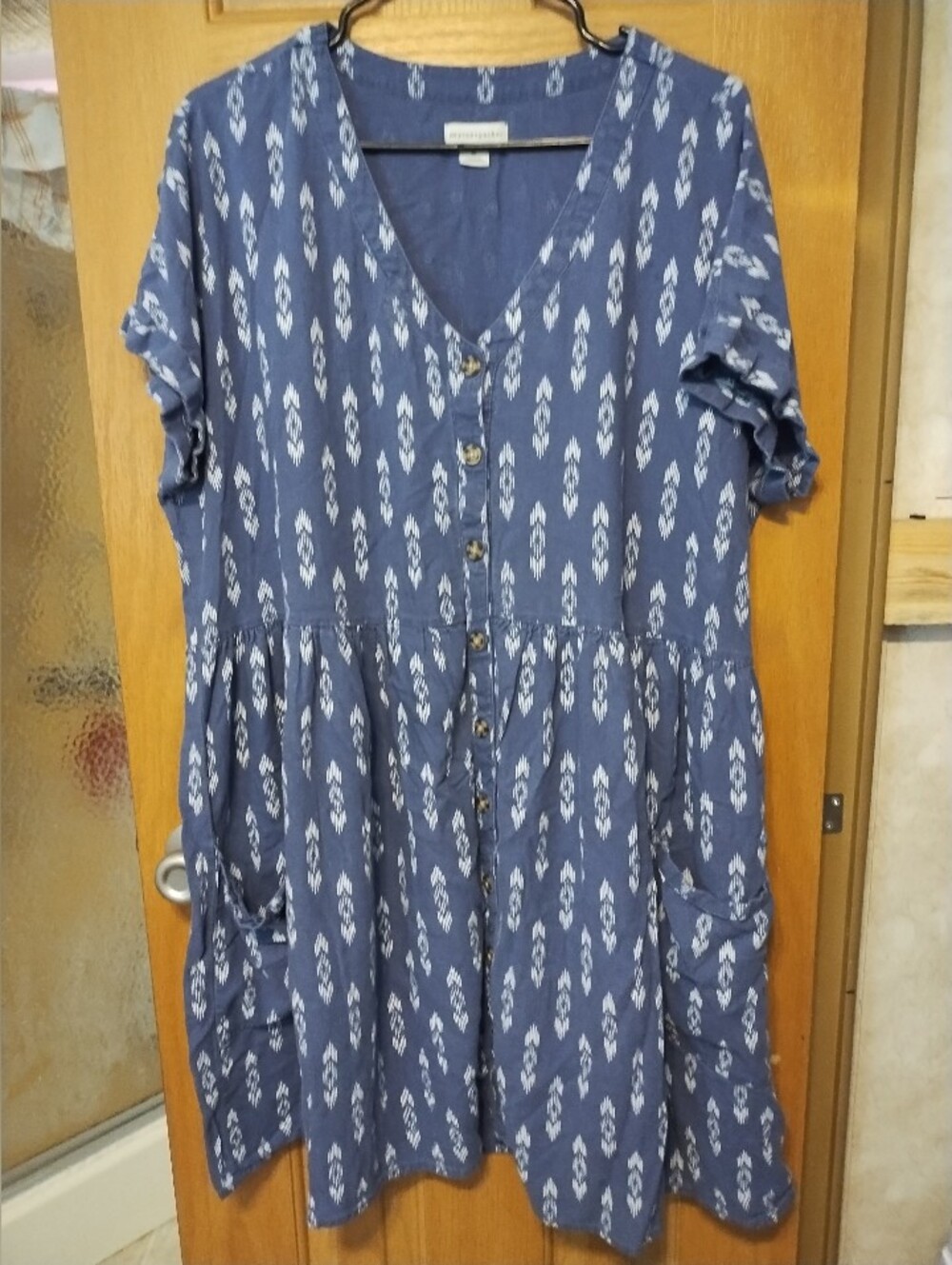 Peyton And Parker XL Button Dow Linen Blend Lightweight Roomy Dress With Pockets